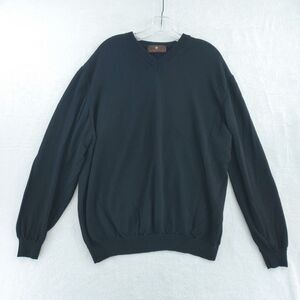 Toscano Men's Sweater XL Black V-Neck 100% Extra Fine Merino Wool Made In Italy
